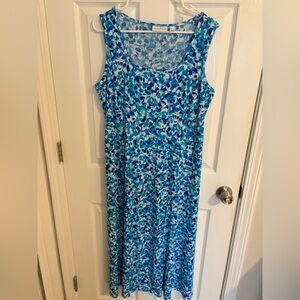Susan Graver Blue and White Patterned Maxi Dress - Large